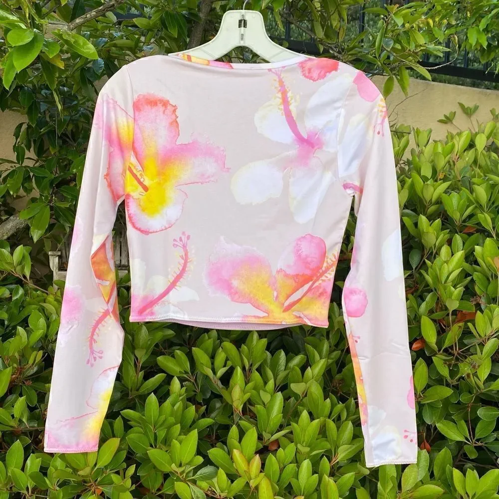 Chaser Girls Floral Print Long Sleeve Scuba Cover Up Beach Top. Small. New NWT